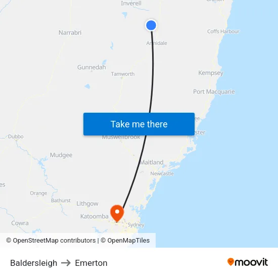 Baldersleigh to Emerton map