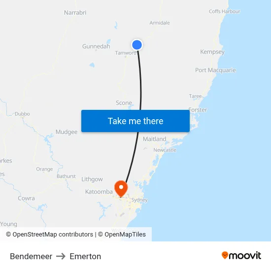 Bendemeer to Emerton map