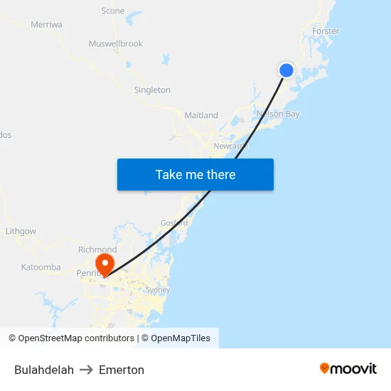 Bulahdelah to Emerton map