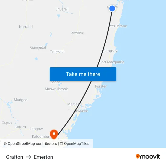Grafton to Emerton map