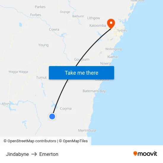 Jindabyne to Emerton map