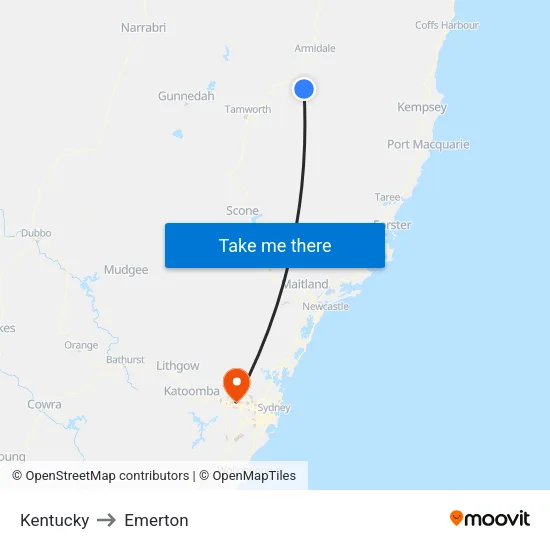 Kentucky to Emerton map