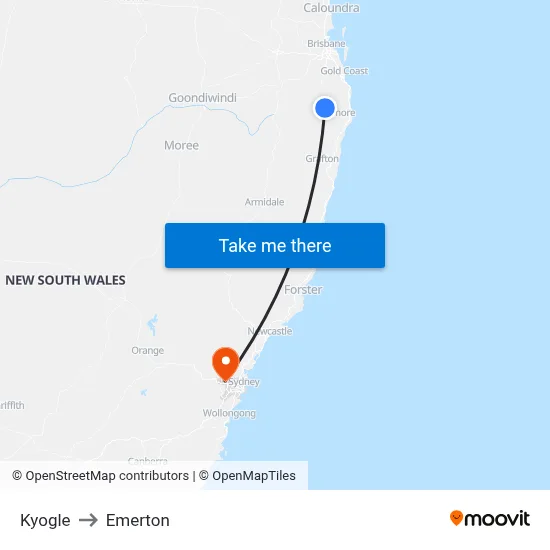 Kyogle to Emerton map