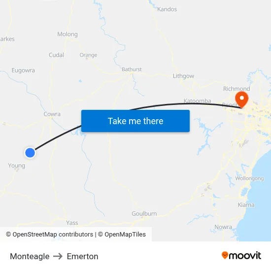 Monteagle to Emerton map
