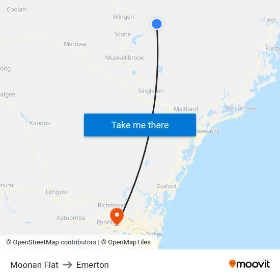 Moonan Flat to Emerton map