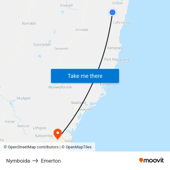 Nymboida to Emerton map