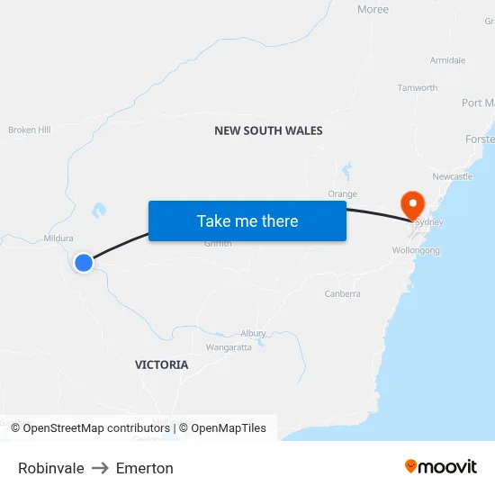 Robinvale to Emerton map