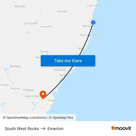South West Rocks to Emerton map