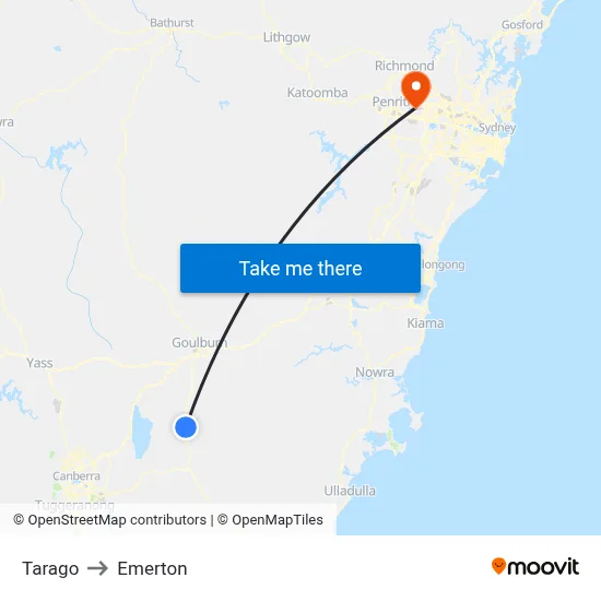 Tarago to Emerton map