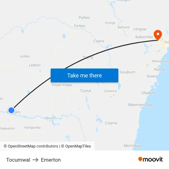 Tocumwal to Emerton map