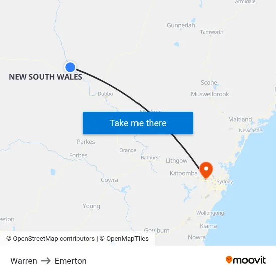 Warren to Emerton map
