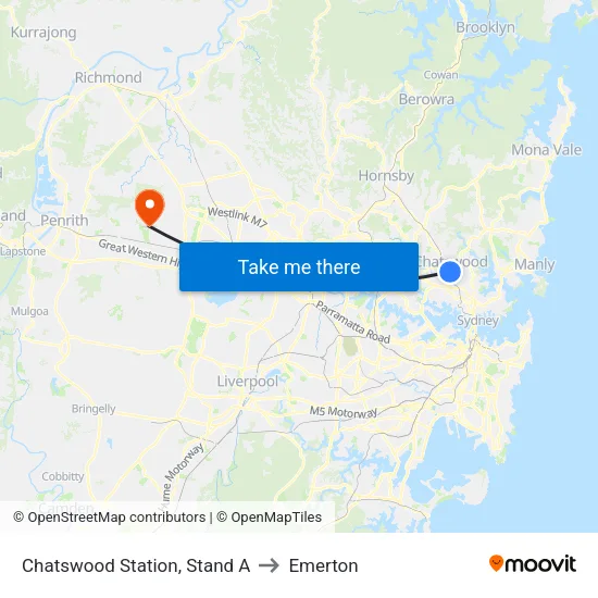 Chatswood Station, Stand A to Emerton map