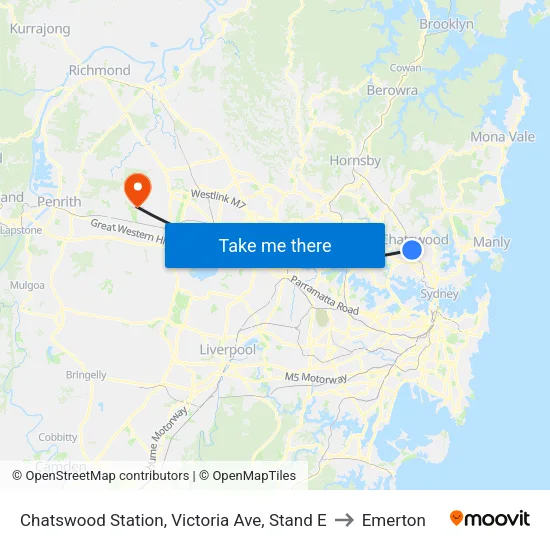 Chatswood Station, Victoria Ave, Stand E to Emerton map
