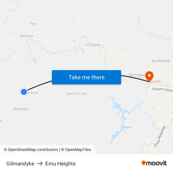 Gilmandyke to Emu Heights map