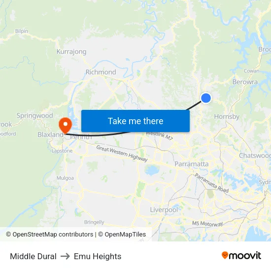 Middle Dural to Emu Heights map