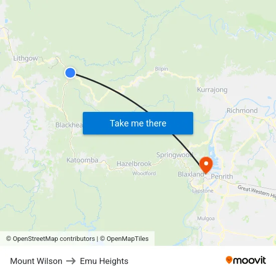 Mount Wilson to Emu Heights map