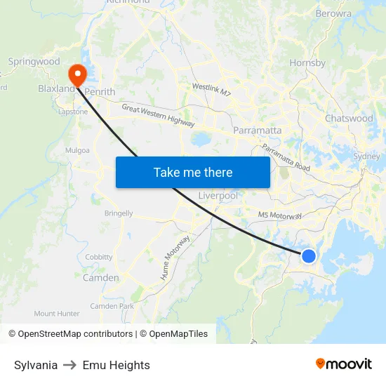Sylvania to Emu Heights map
