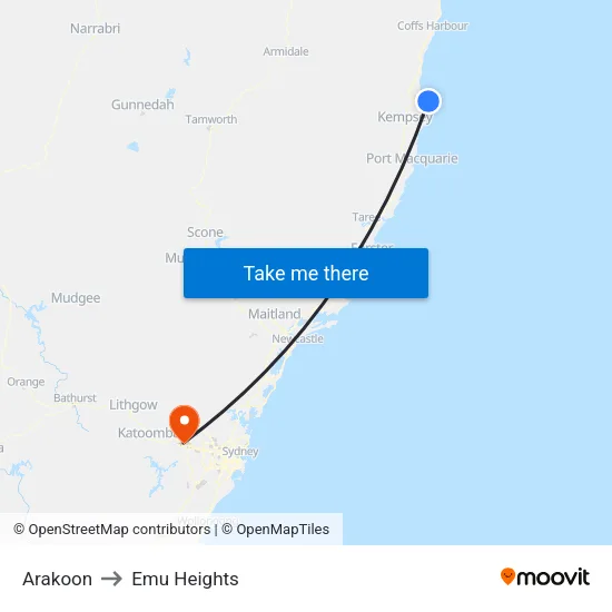 Arakoon to Emu Heights map