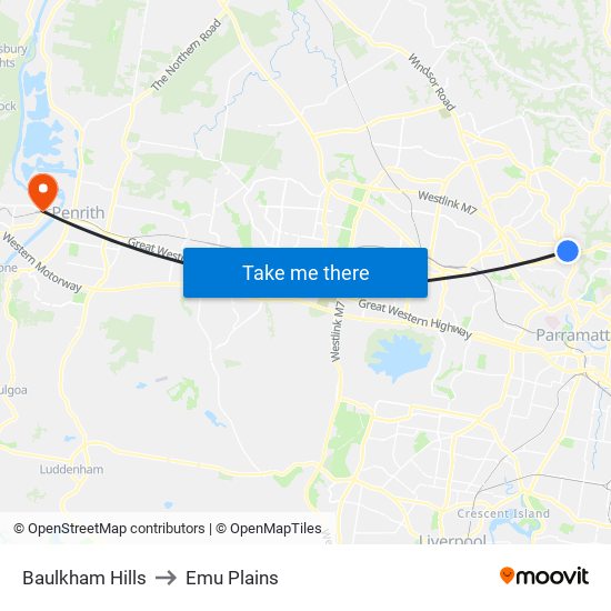 Baulkham Hills to Emu Plains map