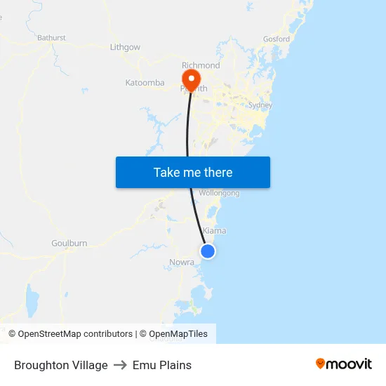 Broughton Village to Emu Plains map