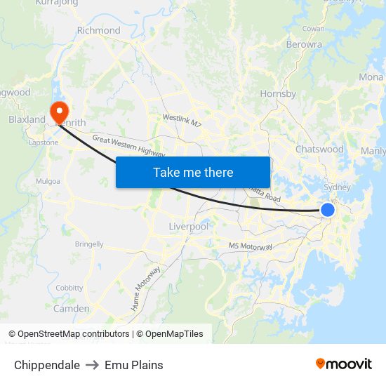 Chippendale to Emu Plains map