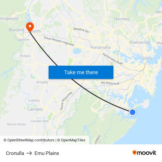 Cronulla to Emu Plains map