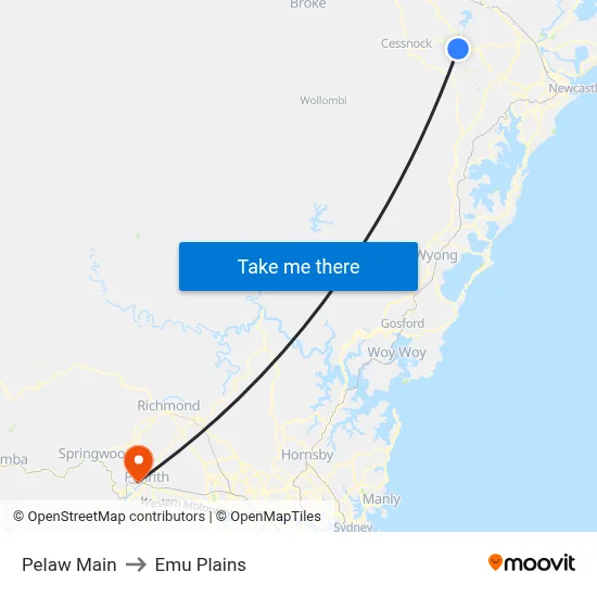 Pelaw Main to Emu Plains map