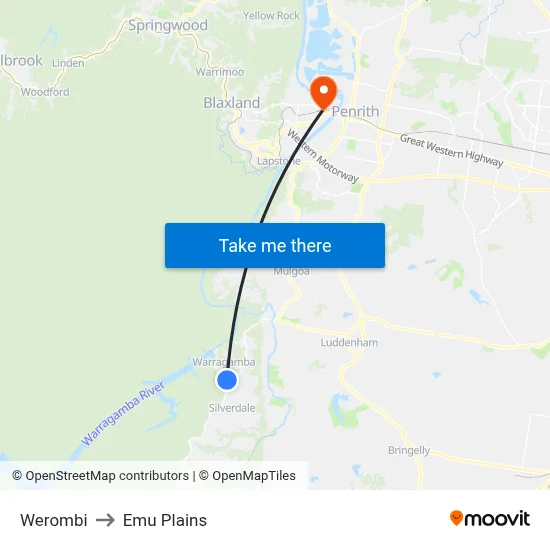 Werombi to Emu Plains map