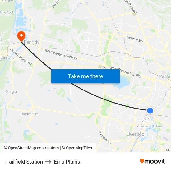 Fairfield Station to Emu Plains map
