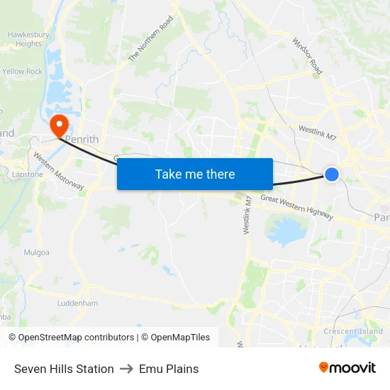 Seven Hills Station to Emu Plains map
