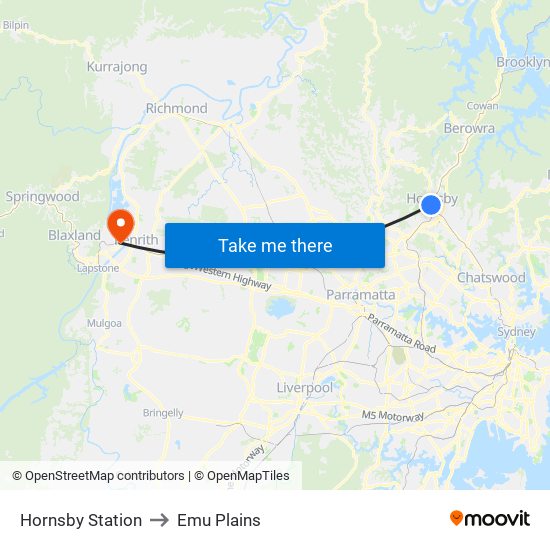 Hornsby Station to Emu Plains map