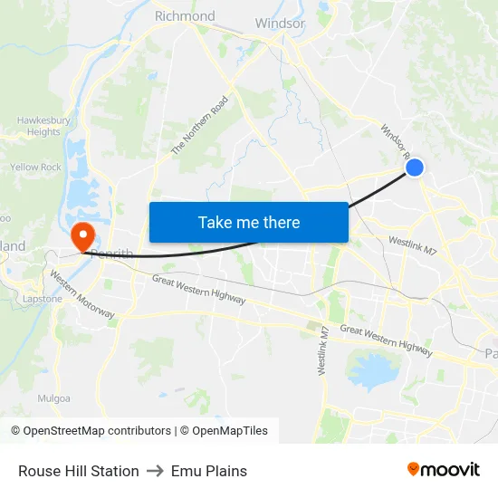 Rouse Hill Station to Emu Plains map