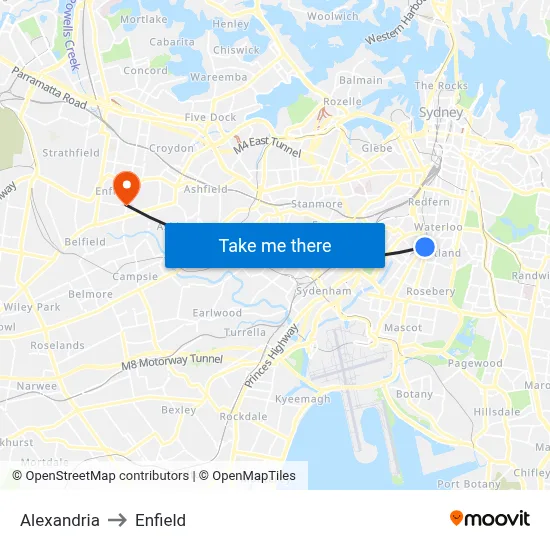 Alexandria to Enfield map