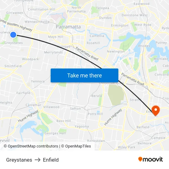 Greystanes to Enfield map