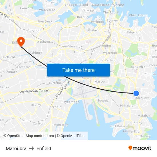 Maroubra to Enfield map