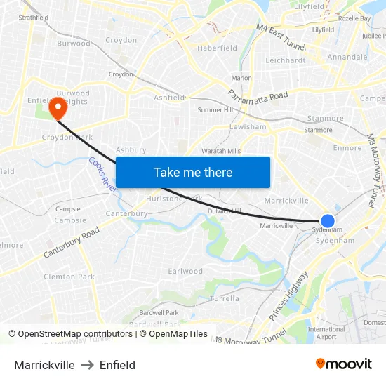 Marrickville to Enfield map