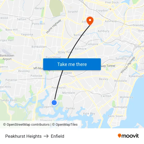 Peakhurst Heights to Enfield map