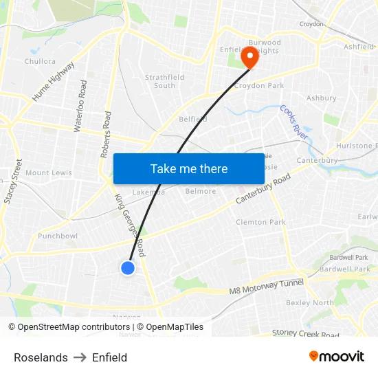 Roselands to Enfield map
