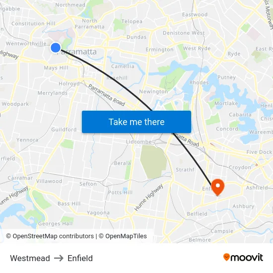 Westmead to Enfield map