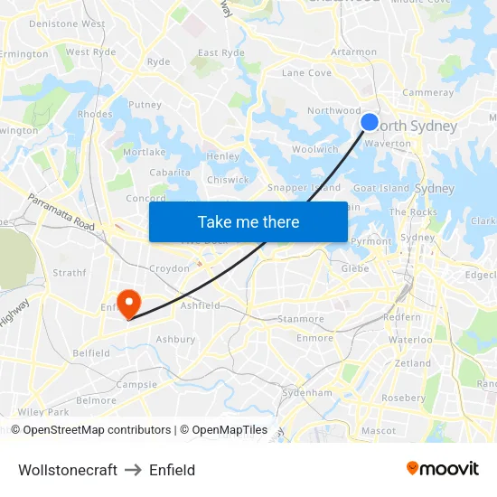 Wollstonecraft to Enfield map