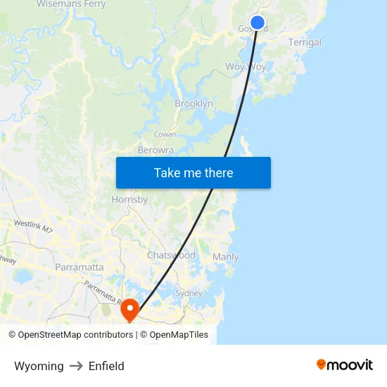 Wyoming to Enfield map