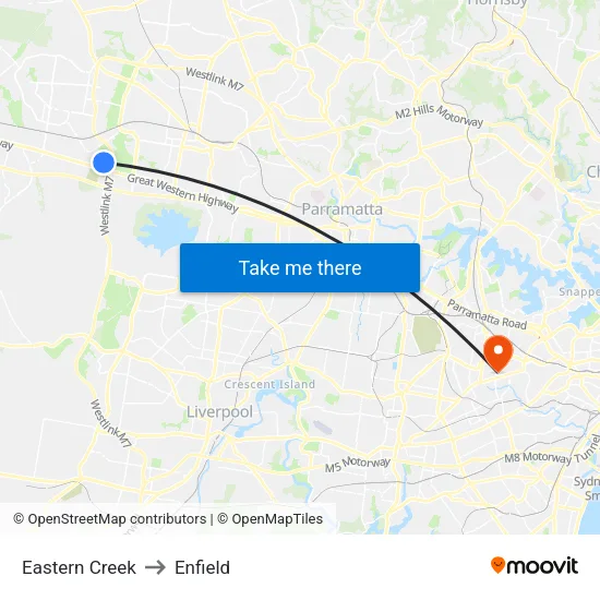 Eastern Creek to Enfield map