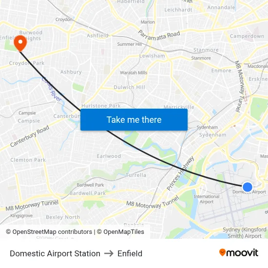 Domestic Airport Station to Enfield map