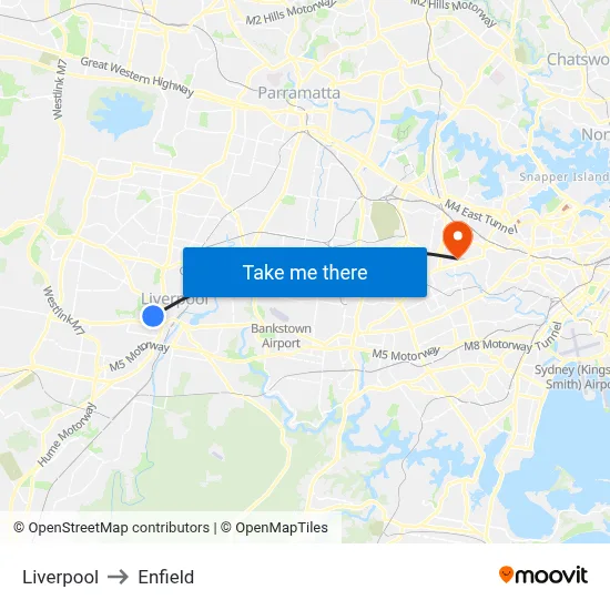 Liverpool to Enfield map