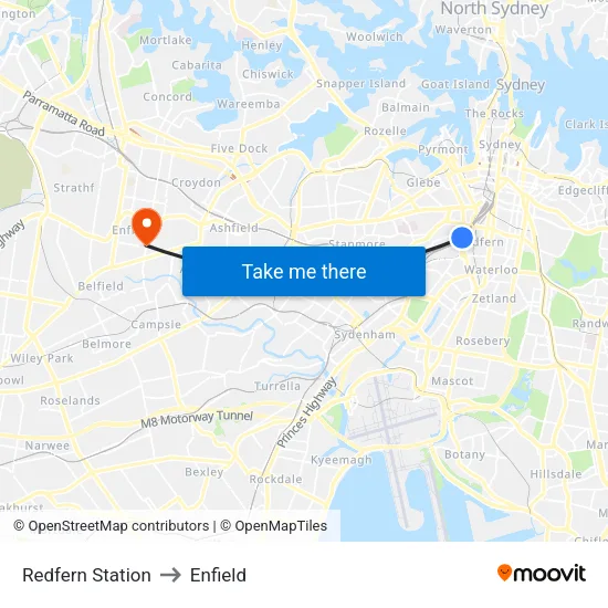 Redfern Station to Enfield map