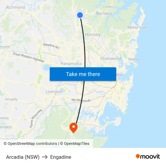 Arcadia (NSW) to Engadine map