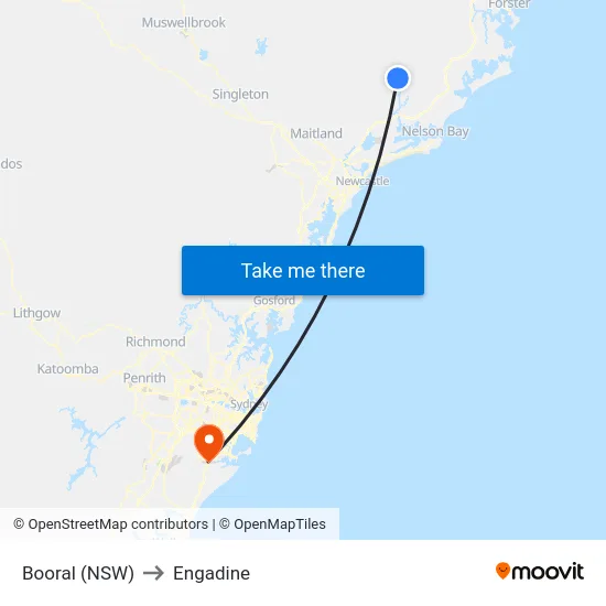 Booral (NSW) to Engadine map