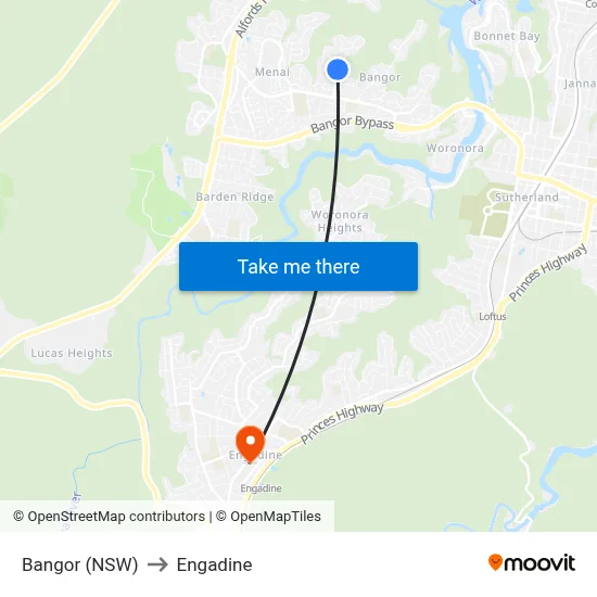 Bangor (NSW) to Engadine map