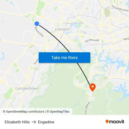 Elizabeth Hills to Engadine map