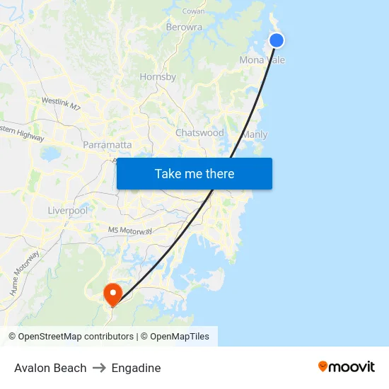 Avalon Beach to Engadine map